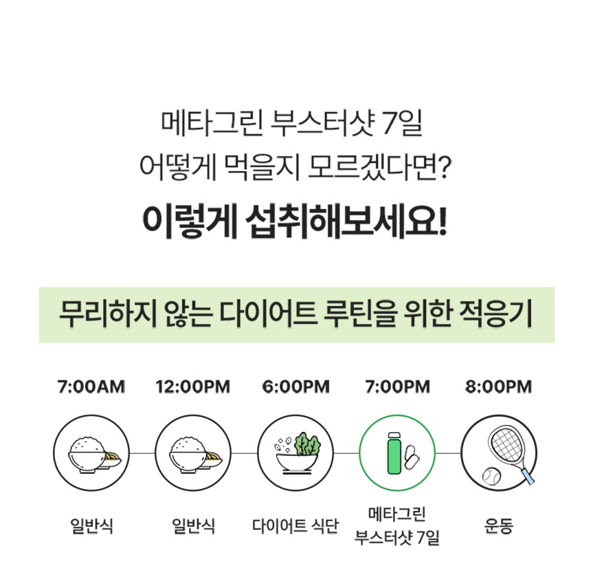 메타그린 부스터샷 7일 어떻게 먹을지 모르겠다면?